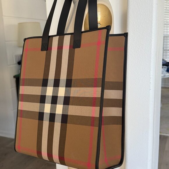 Burberry 8084551 Fabric & Leather Check Print Book Tote - Picture 4 of 16